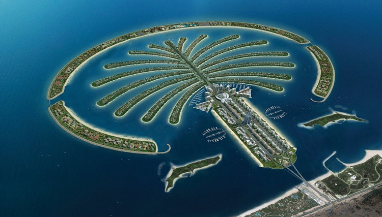 Palm Jumeirah: Kỳ Quan Nhân Tạo Và 5 Sự Thật Kinh Ngạc Về Đảo Cọ Dubai 1 Toàn cảnh đảo cọ Palm Jumeirah hình cây cọ nhìn từ trên cao