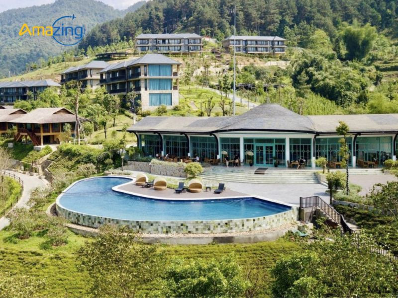 Lê Champ Tú Lệ Resort với hồ bơi và suối nước nóng giữa không gian núi rừng