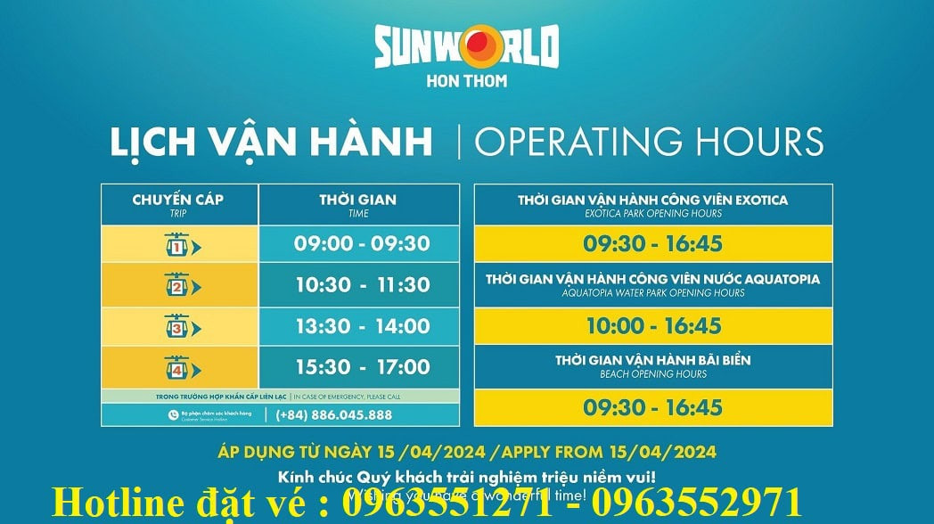 Lịch hoạt động cáp treo hòn thơm