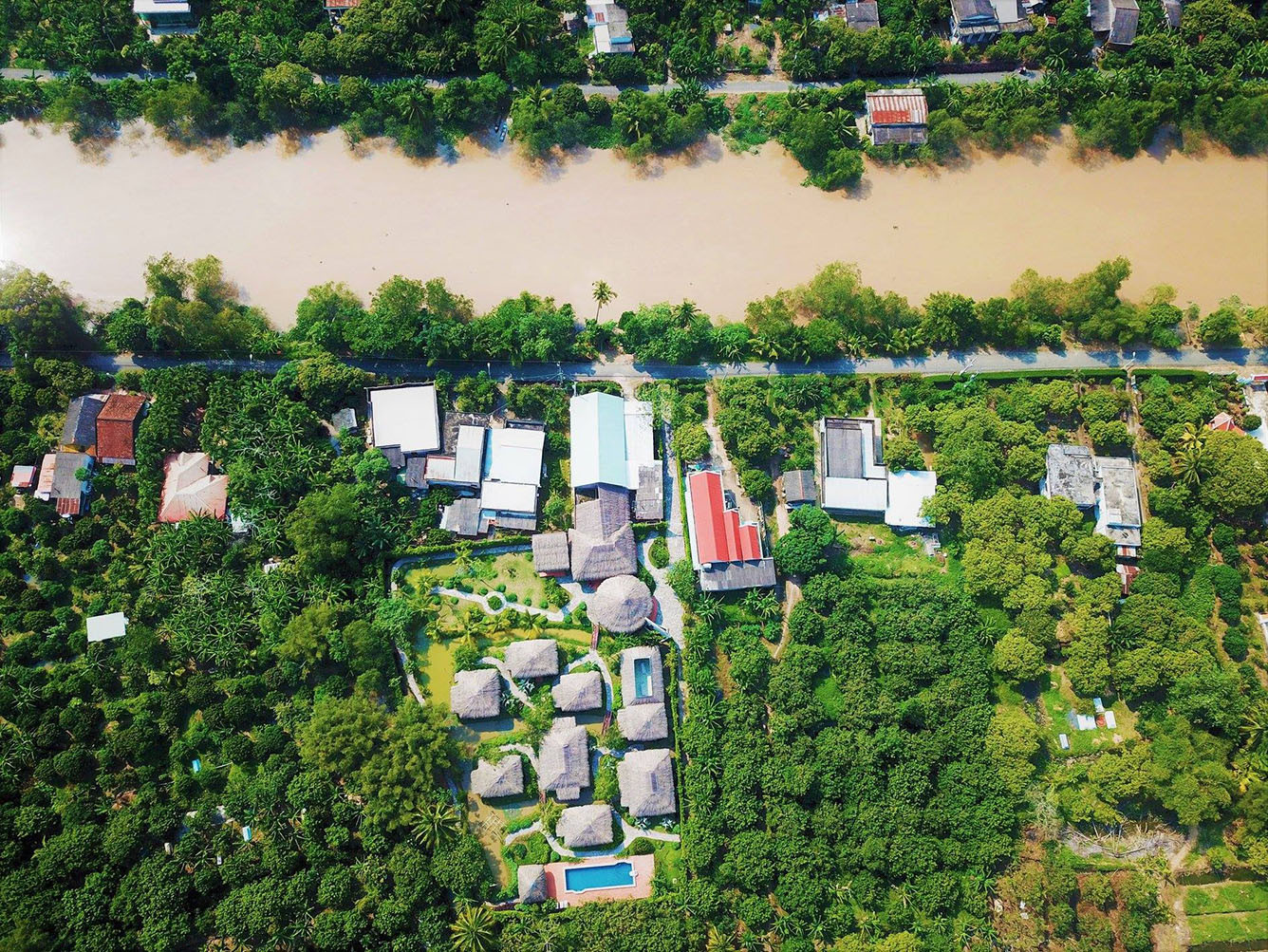 Toàn cảnh Riverside Park Eco Resort Vĩnh Long nhìn từ trên cao