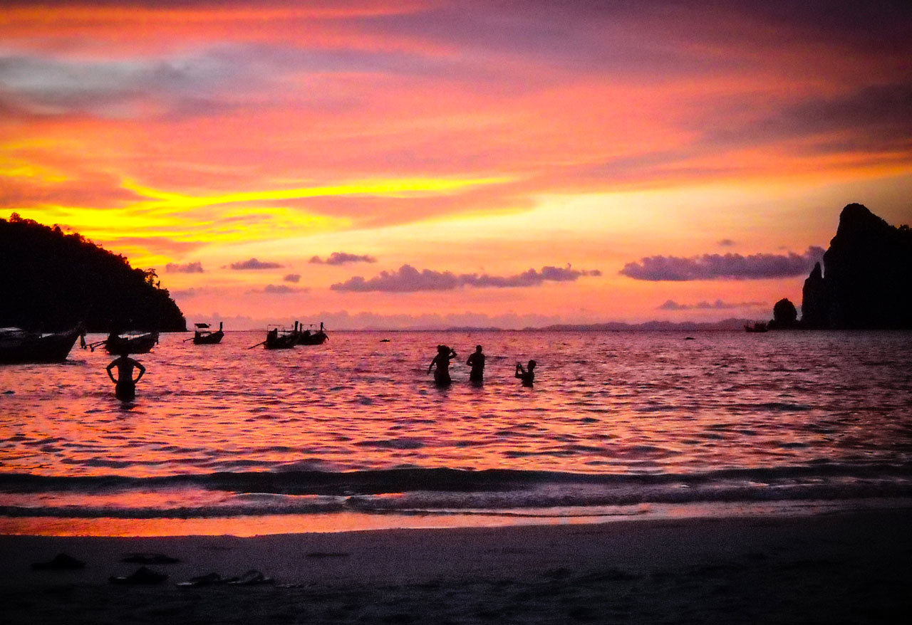 sunset on koh phi phi island in thailand