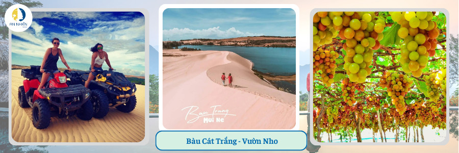 Khung cảnh đồi cát Bàu Cát Trắng (Tiểu Sahara Việt Nam) với hồ nước ngọt nằm giữa những đồi cát mênh mông