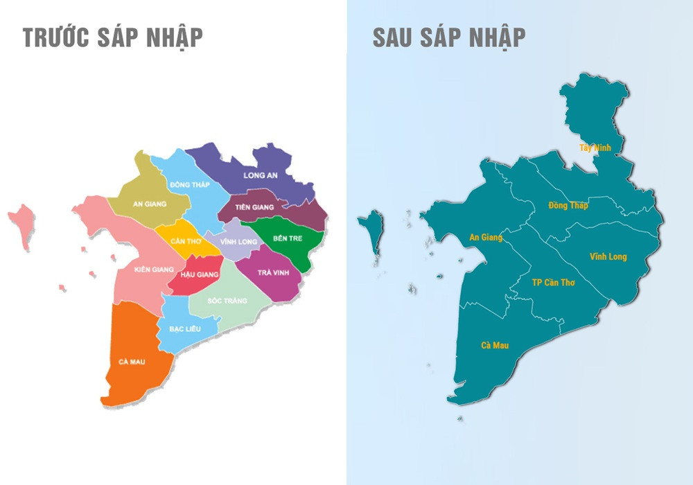 Cập Nhật Bản Đồ Miền Tây Sau Sáp Nhập: 6 Tỉnh Mới và Ảnh Hưởng Đến Du Lịch 1 Bản đồ phác thảo 6 đơn vị hành chính cấp tỉnh mới tại Miền Tây Nam Bộ