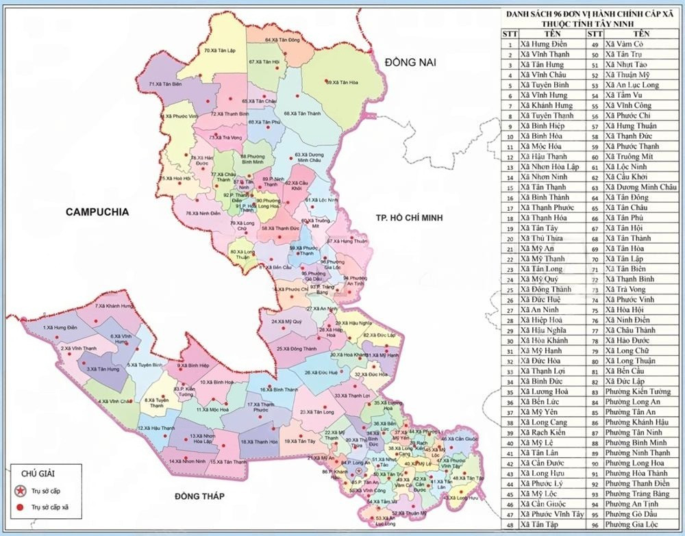 Cập Nhật Bản Đồ Miền Tây Sau Sáp Nhập: 6 Tỉnh Mới và Ảnh Hưởng Đến Du Lịch 2 Bản đồ thể hiện tỉnh Tây Ninh mới sau sáp nhập với tỉnh Long An