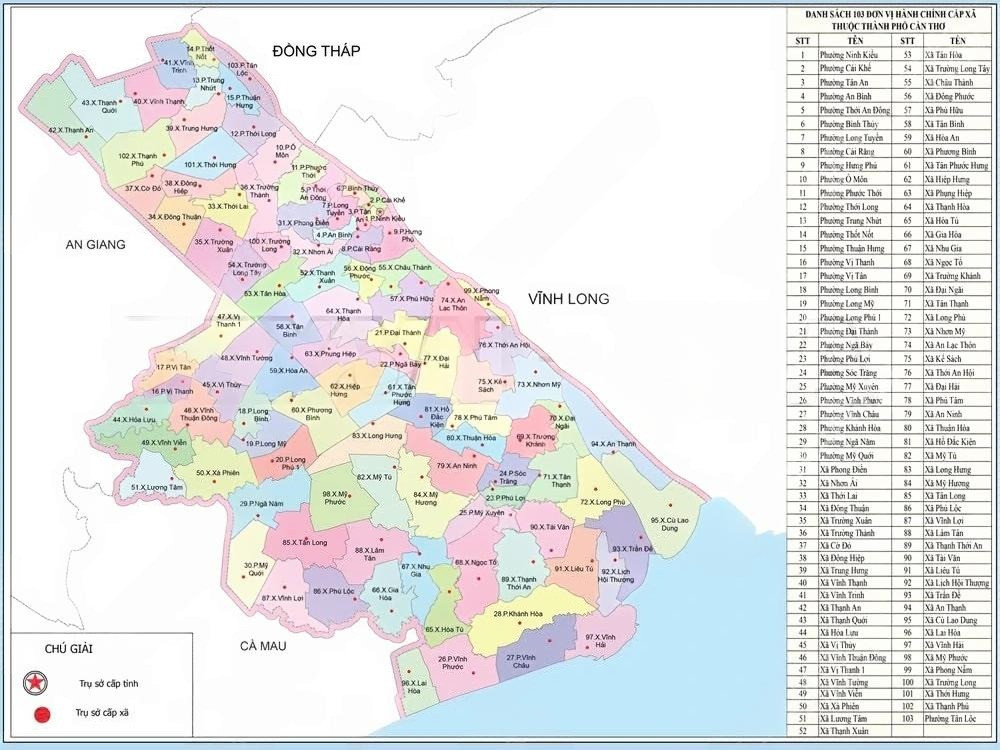 Cập Nhật Bản Đồ Miền Tây Sau Sáp Nhập: 6 Tỉnh Mới và Ảnh Hưởng Đến Du Lịch 7 Bản đồ thành phố Cần Thơ sau khi hợp nhất Sóc Trăng và Hậu Giang