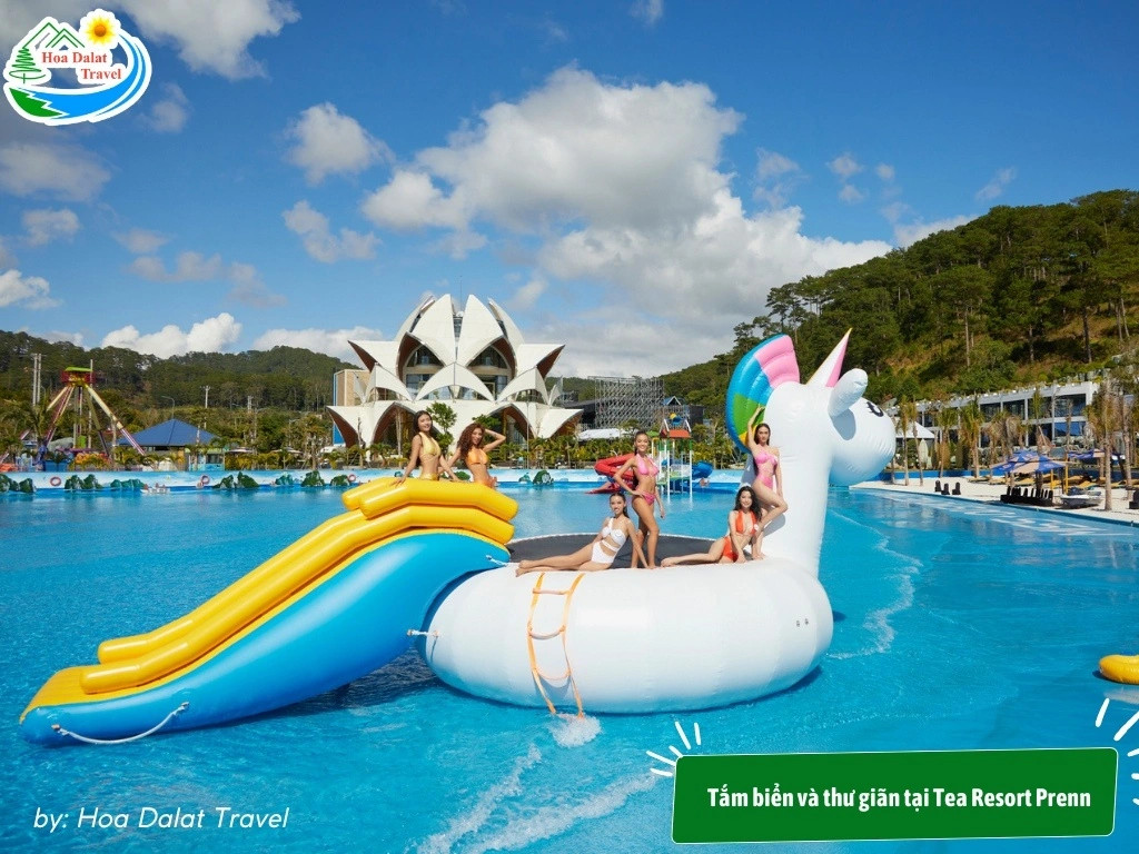 Du khách thư giãn trên ghế dài bên bãi cát trắng