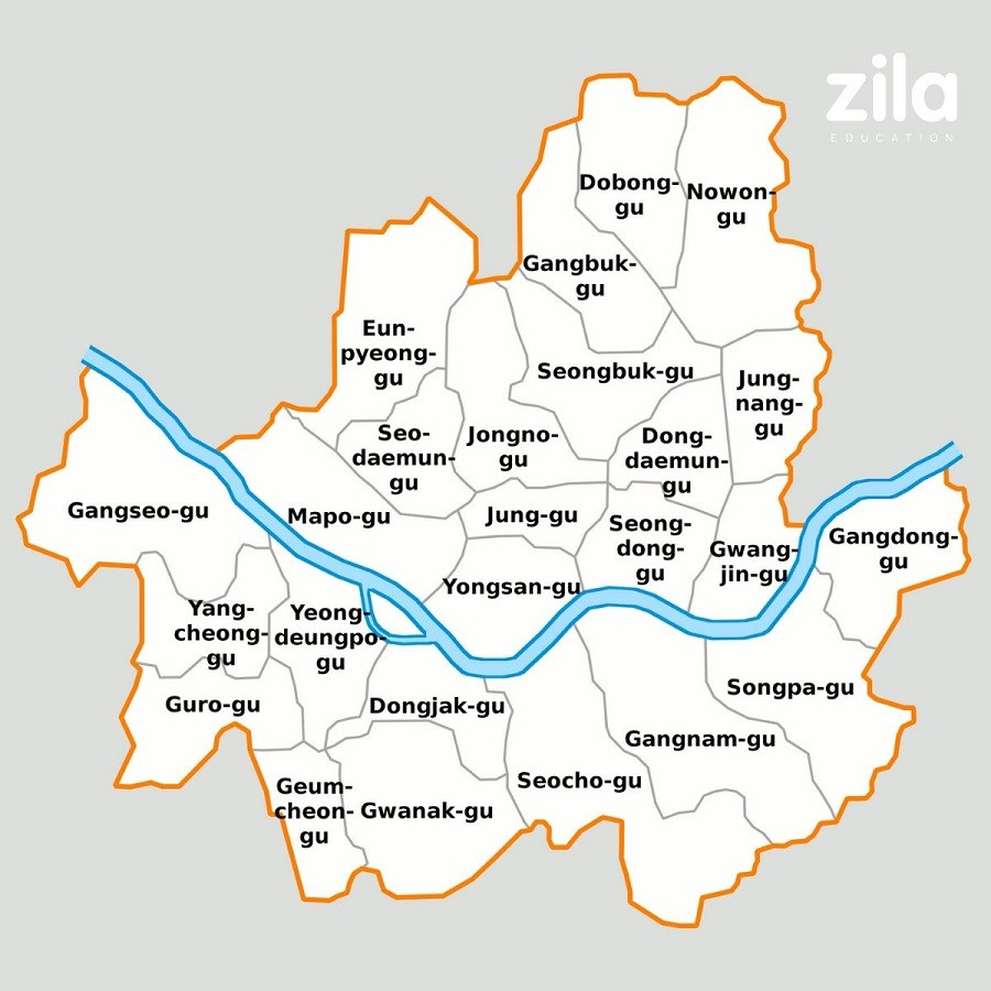 Cẩm Nang Du Lịch Seoul: Khám Phá Thủ Đô Ngàn Năm Của Hàn Quốc 4 Bản đồ phân chia hành chính của các quận (Gu) ở thủ đô Seoul