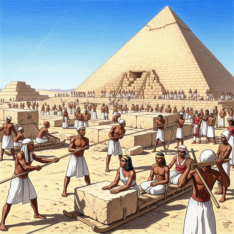 Mô hình vẽ kim tự tháp Ai Cập cổ đại với nhân vật Pharaoh