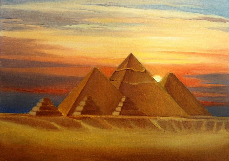 Bức tranh mỹ thuật về kim tự tháp cùng các họa tiết Ai Cập cổ đại