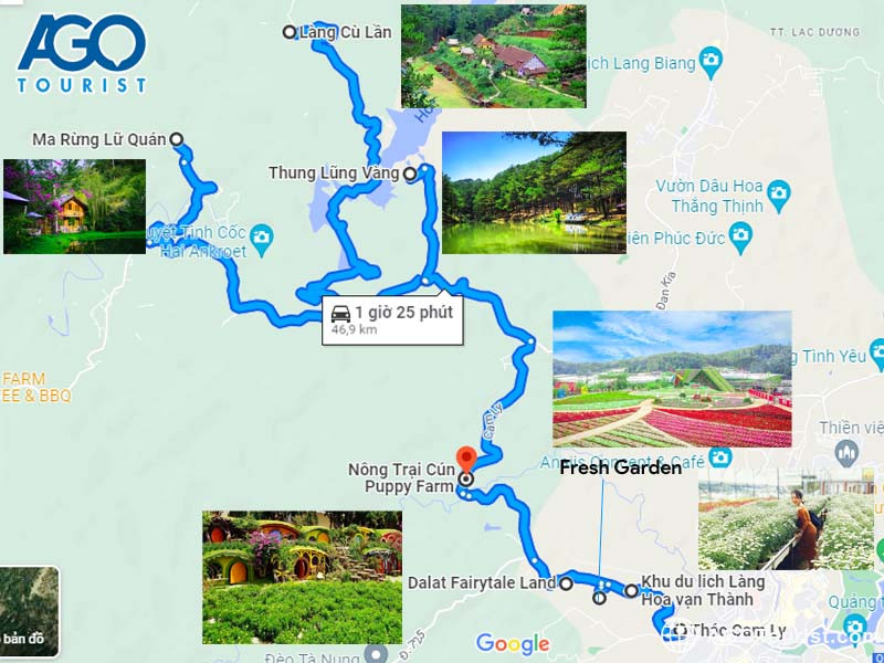 Bản đồ các địa điểm du lịch trên cùng tuyến đường đi Puppy Farm