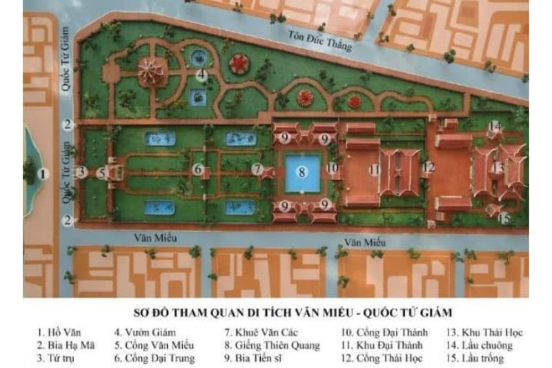 Sơ đồ bố cục khu di tích Văn Miếu - Quốc Tử Giám