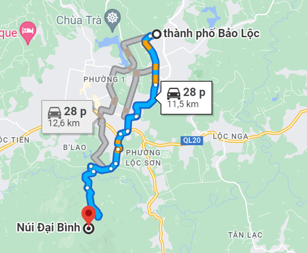 Bản đồ đường đi đến Núi Đại Bình Bảo Lộc