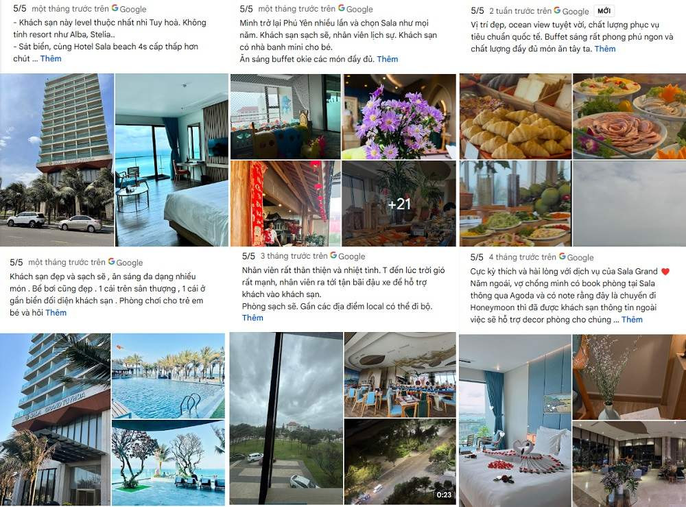 Top 8 Khách sạn Tuy Hòa Lý tưởng cho hành trình khám phá Phú Yên 2 Màn hình hiển thị các đánh giá tích cực của khách hàng về Sala Grand Tuy Hòa trên Google Maps