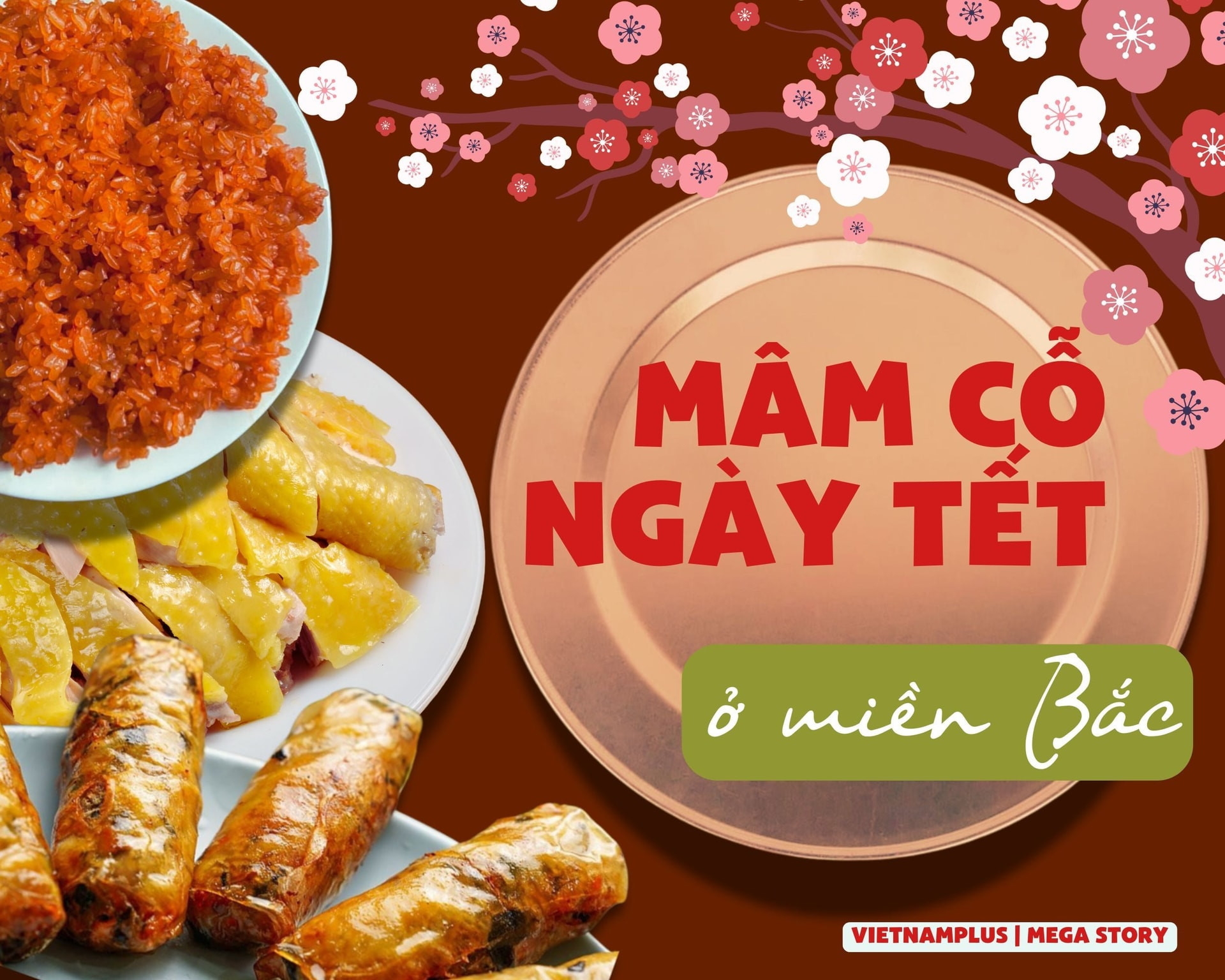 Mâm cỗ Tết truyền thống với đầy đủ món ăn tại miền Bắc