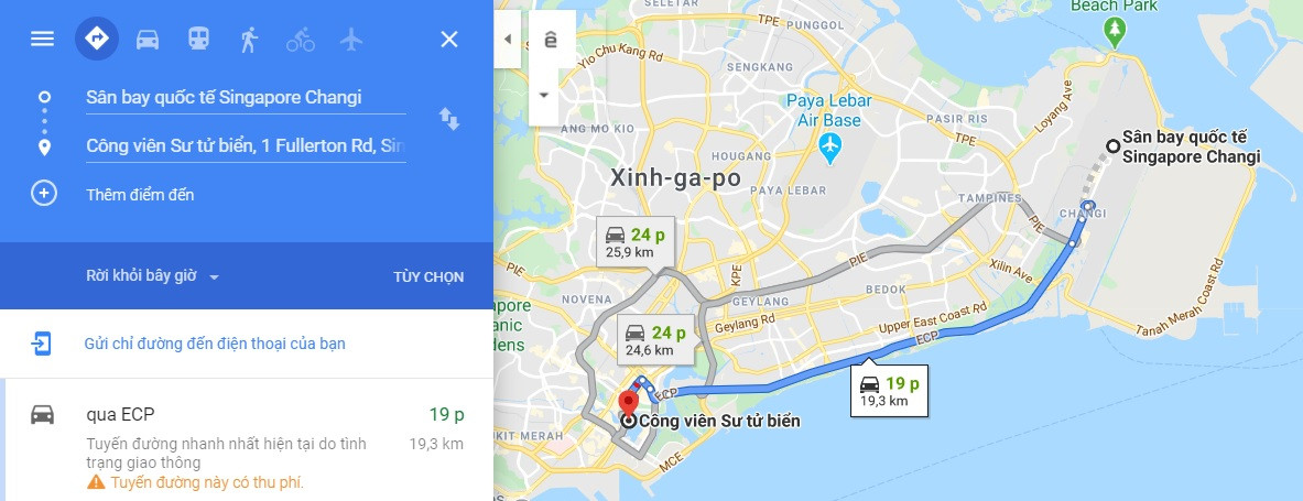 Bản đồ chỉ dẫn đường đi đến Công viên Merlion