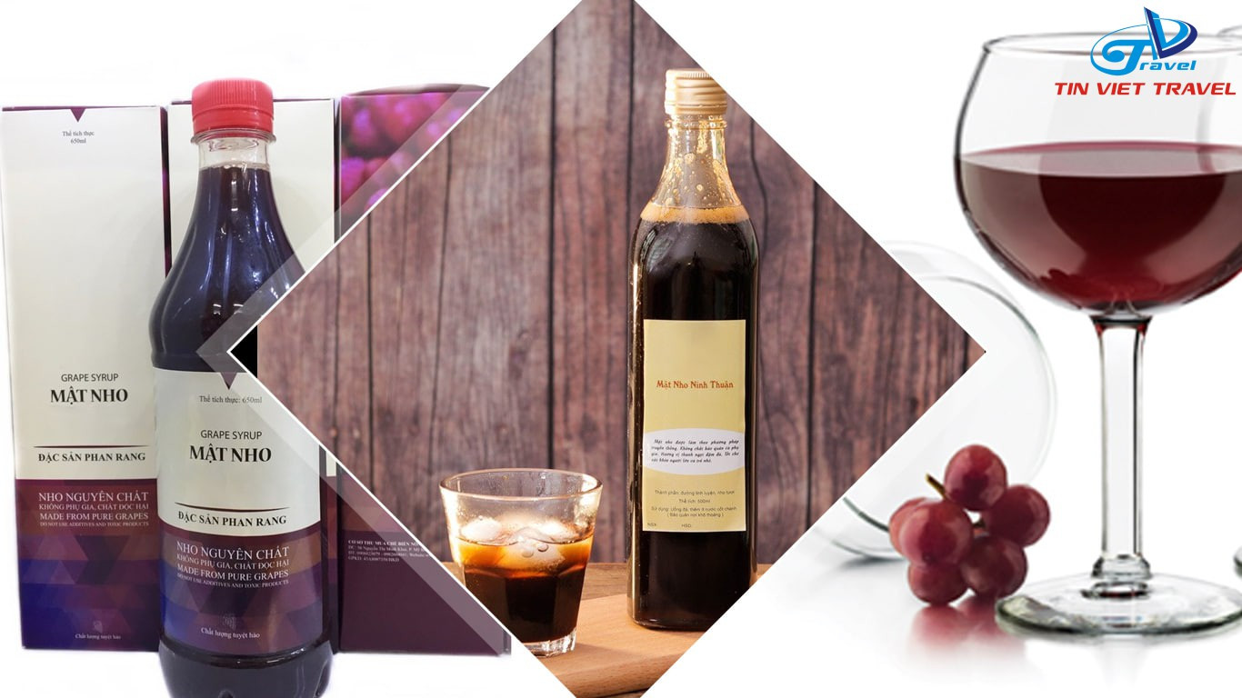 Các chai mật nho và rượu nho đặc sản của Ninh Thuận được bày bán