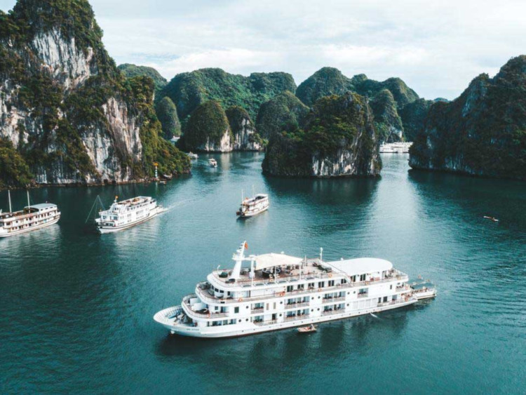 Du thuyền sang trọng len lỏi qua các đảo đá vôi trên Vịnh Hạ Long