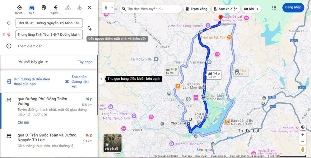 Thung Lũng Tình Yêu Đà Lạt: Cẩm Nang Khám Phá Từ A-Z Cho Chuyến Đi Hoàn Hảo 2 Từ chợ Đà Lạt, du khách có thể di chuyển khoảng 14 - 20 phút để đến Thung lũng Tình yêu