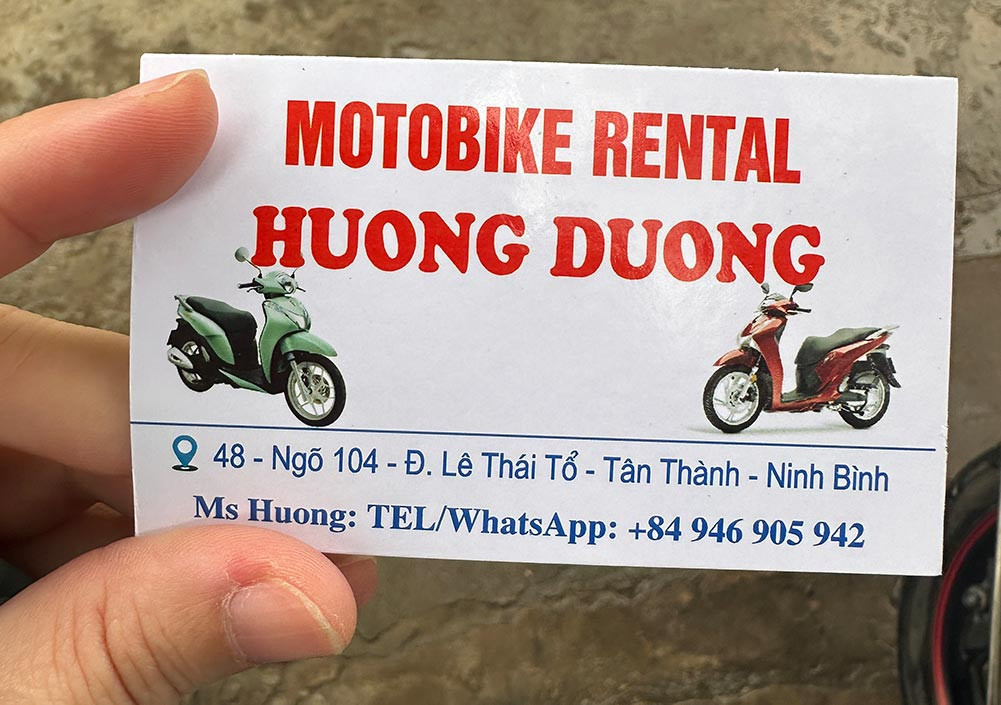 Danh thiếp của cửa hàng Cho thuê xe máy Ninh Bình Hương Dương