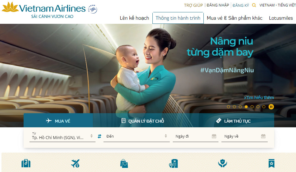 Giao diện trang chủ chính thức của Vietnam Airlines