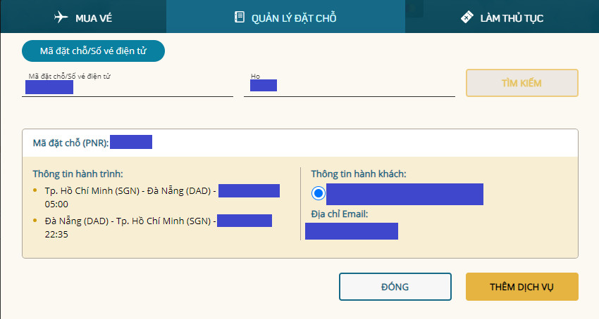 Màn hình hiển thị chi tiết thông tin chuyến bay sau khi tra cứu