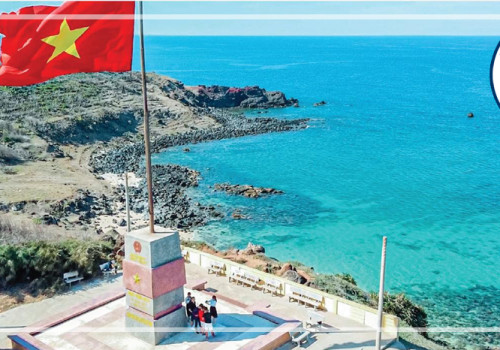 Bãi biển tuyệt đẹp với bãi cát trắng mịn, hàng dừa xanh tươi và thuyền thúng truyền thống