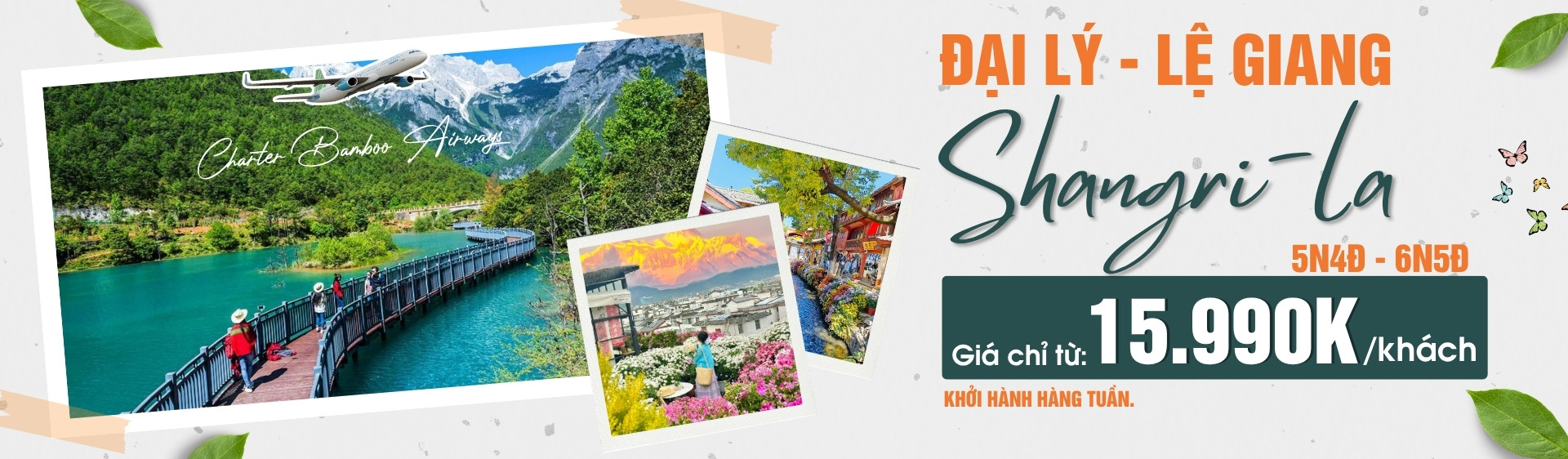 Khung cảnh Lệ Giang và Shangrila với núi tuyết và kiến trúc truyền thống