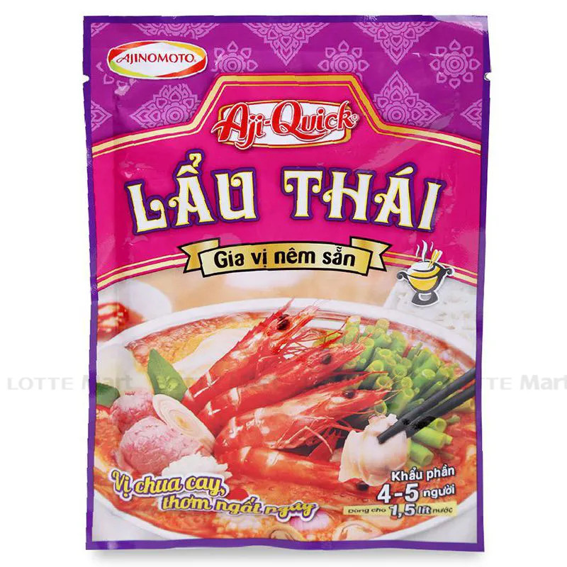 Nấu Lẩu Thái Chuẩn Vị, Dễ Dàng Ngay Tại Nhà Với Gia Vị Nêm Sẵn Aji-Quick 1 Gói gia vị nêm sẵn Aji-Quick Lẩu Thái giúp chế biến món ăn nhanh chóng