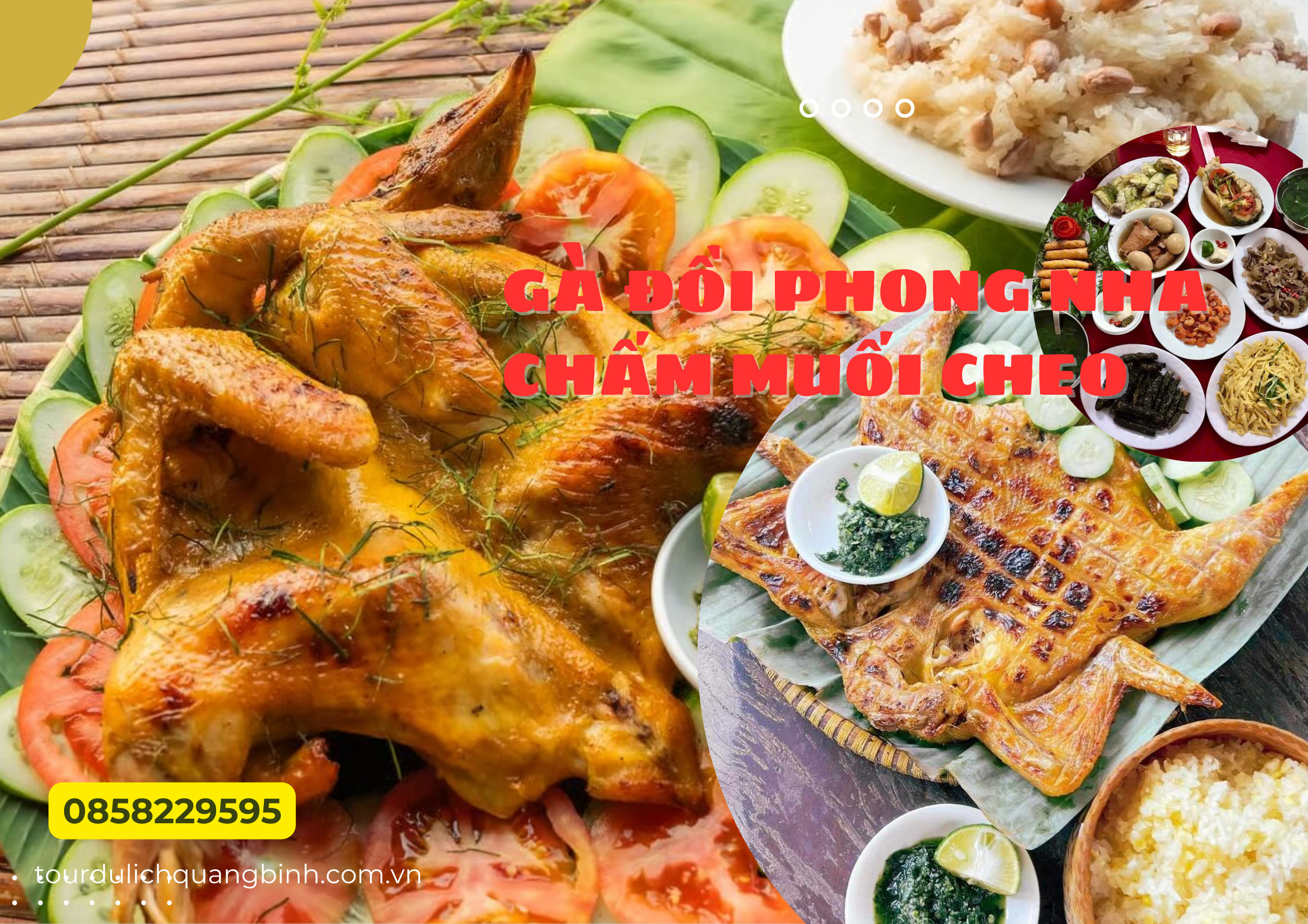 Món gà đồi Phong Nha nướng chấm muối cheo thơm ngon