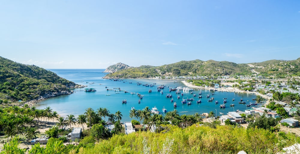 Khám phá Ninh Thuận ở đâu: Vị trí, cách di chuyển và điểm đến hấp dẫn 4 Toàn cảnh vịnh Vĩnh Hy với núi non và biển xanh biếc