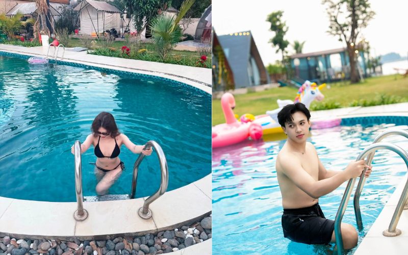 Review Utopia Glamping Thủ Đức chi tiết từ không gian đến chi phí 2 Check in, sống ảo các góc ảnh nên thơ tại bể bơi và khung cảnh xung quanh Utopia glamping